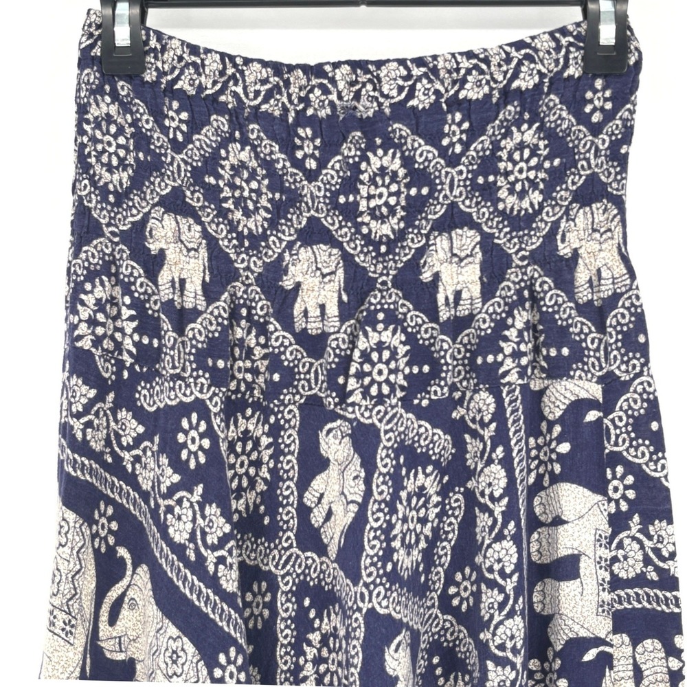 Elephant Print Harem Pants Blue Smocked Waist Boho XL - Picture 2 of 8